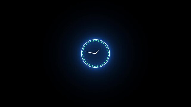 Clock spinning, watch animation on black background with alpha channel. Clock icon flat style. 12 hours clock dial , twenty-four hours time lapse animation. clock face on black background