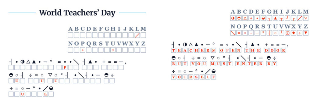 World Teachers' Day Cryptograms Symbols Puzzle with Answers