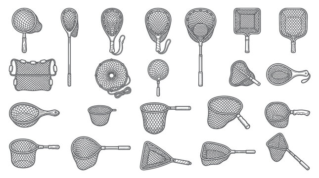 Collection of Fishing Nets and Landing Nets, Various Styles and Sizes
