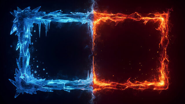 Electric Fire and Ice Neon Frame Glowing Energy Border 
