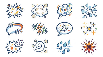 Collection of comic book style sound effect and speech bubble icons. © Jefri