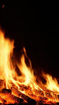 fire flames dark background loop , orange fire burning black background  format, seamless social media fire loop for TikTok Stories Reels living wall backgrounds.