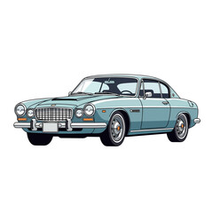 Naklejka premium Classic Blue Coupe Car Illustration, Vintage Auto Design