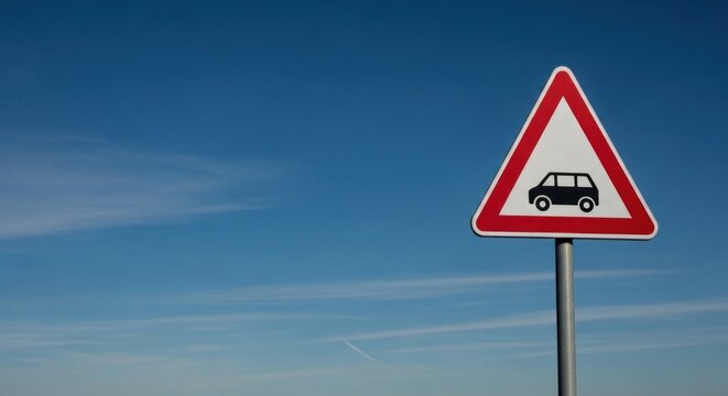 Road warning sign with car icon
