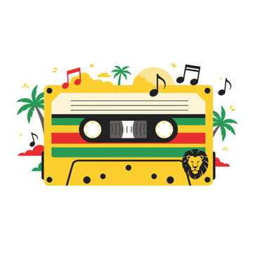 Vintage Cassette Tape with Rastafarian Colors and Lion Symbol, Tropical Music