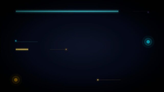Abstract futuristic digital interface loop featuring glowing neon cyan and gold lines drawing rectangular technology frames with particle elements on a dark background.