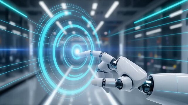Robot Arm for Artificial Intelligence Technology Concept with Virtual Screen