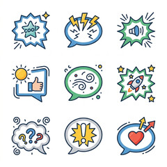 Collection of communication and idea icons in speech bubbles. © pebri
