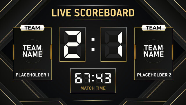 Broadcast live Scoreboard Overlay Template with Digital Timer and Score Display