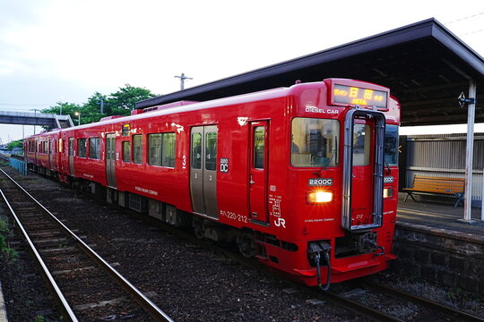 JR Kyushu KiHa 220 series diesel train locomotive in Kyushu Japan
