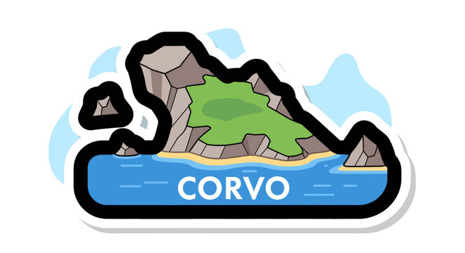 Corvo Island Cartoon Graphic Illustration.