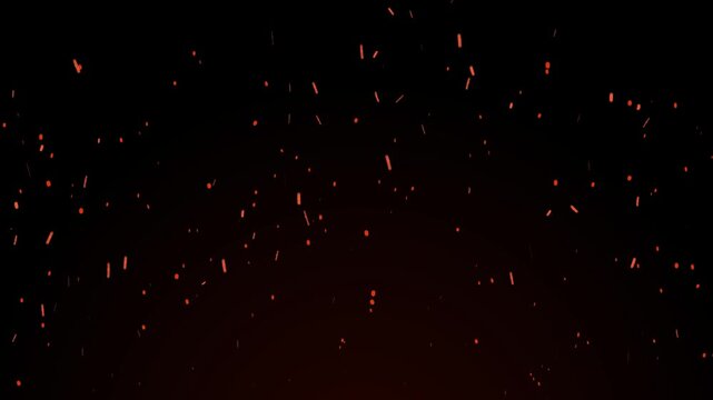 Dynamic fire sparks and glowing embers swirling through dark smoky air, burning ash particles with cinematic haze on black background, fiery overlay animation in seamless 4k video loop