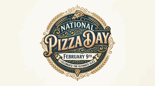 National Pizza Day February 9th Celebrate Ultimate Slice Vintage Emblem