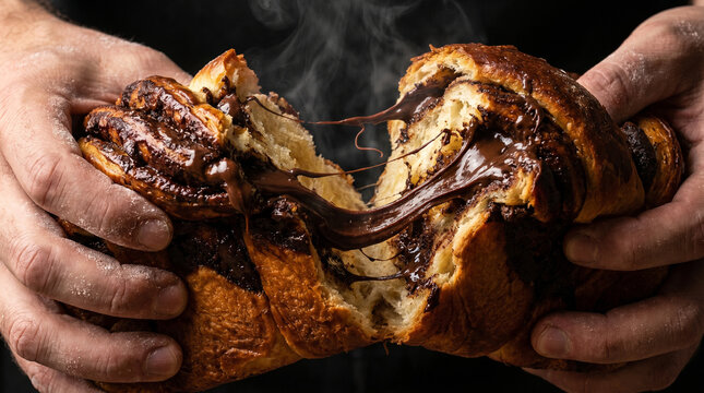 Extreme Macro Tearing Chocolate Babka with Oozing Fudge