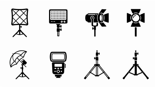 Studio Photography Lighting and Equipment Icon Set