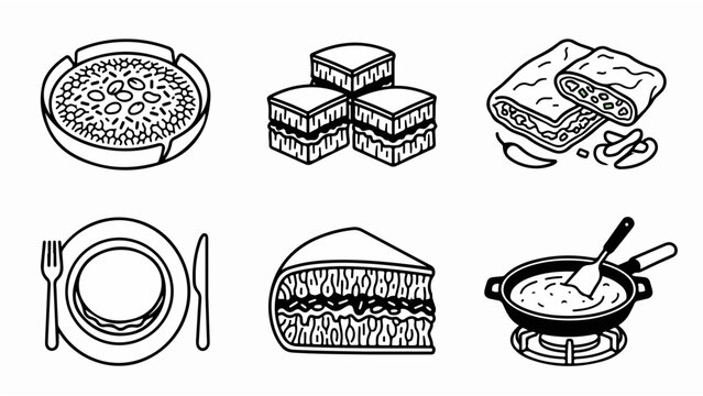 Indonesian Street Food and Cooking Line Art Icon Set