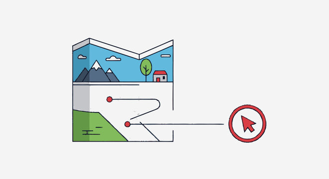 Hand-drawn flat graphic illustration of a layered landscape cross-sect