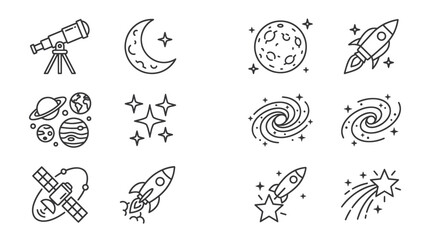 Astronomy and space exploration vector line icon set © ahmad