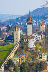 Obraz premium Historic Museggmauer fortification wall and towers