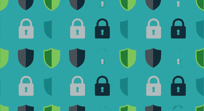 Hand-drawn flat seamless pattern featuring grey padlocks and two-toned