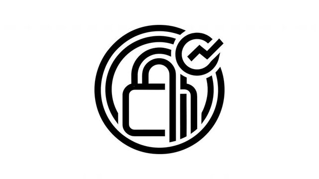 Line Drawing Animation of Locked Shield with Secure Network and Firewall Protection