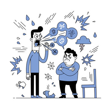 Aggressive argument, anger, conflict, shouting, frustration, broken relationship, distress