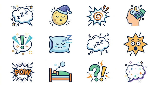 Collection of icons representing sleep and dreams.