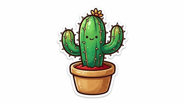 Smiling cactus in pot with flower on top