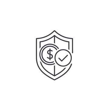 Financial security shield icon with dollar coin and checkmark