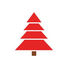 Fototapeta premium Flat red minimalist Christmas tree icon on white background
