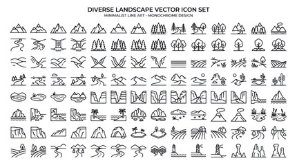 Diverse landscape vector icon set for nature and geography. © Dias