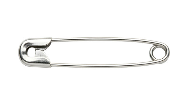 Silver metal safety pin isolated on transparent background