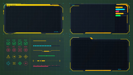 Futuristic HUD interface panels and sci fi UI elements set © Антон Сальников