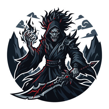 Dark Hooded Lich Warrior Esports Mascot Vector Illustration
