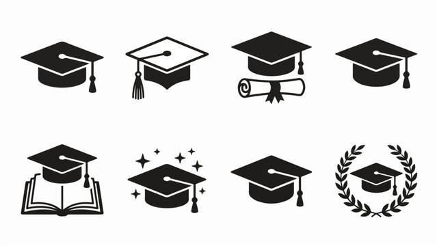 Graduation Cap and Mortarboard Icon Set for Education and University