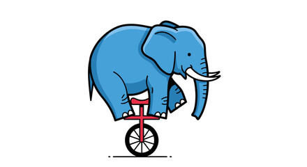 Obraz premium Blue elephant balancing on a red circus unicycle.