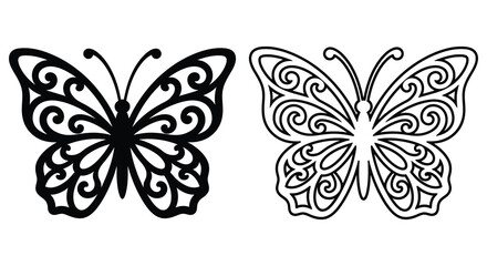 Butterfly silhouettes with ornate wing patterns on a white background © MstSuraiya