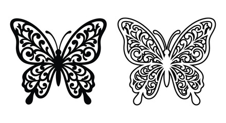 Ornate butterfly illustrations black and white vector graphic design © MstSuraiya
