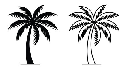 Palm tree silhouettes against a white background tropical vegetation © MstSuraiya