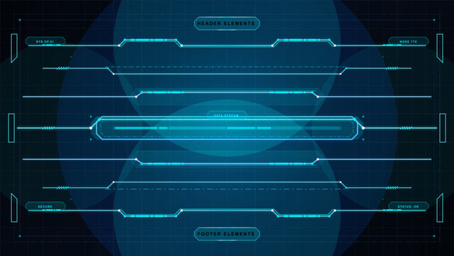 Futuristic blue sci fi interface frame with HUD elements