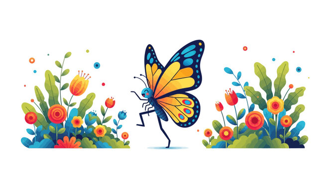 Whimsical Butterfly Dancing in a Vibrant Floral Garden