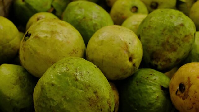 Large Green Guava (Jambu Biji) at Jakarta Traditional Market - Authentic Tropical Fruit Indonesia