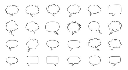 Fototapeta premium Large set of empty hand-drawn speech and thought bubbles with various shapes and styles for comics and design.