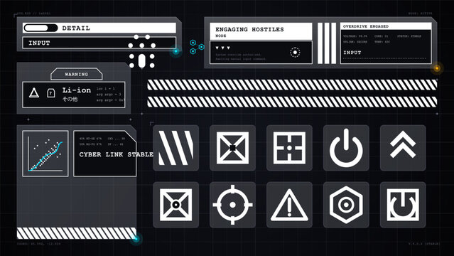 Futuristic sci fi user interface dashboard with control icons