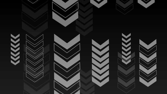 Abstract dark background with vertical rows of chevron arrows animation