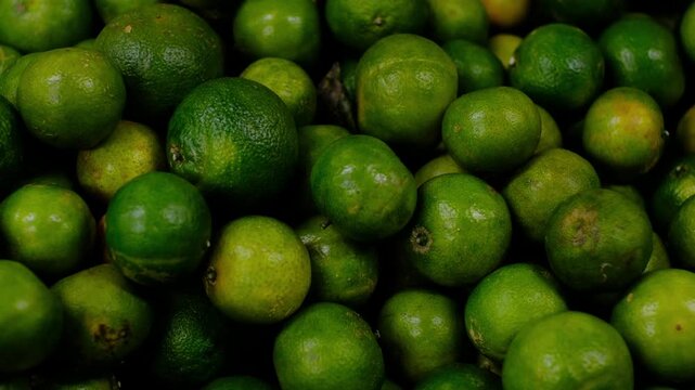 Green Lime (Jeruk Nipis) Rotating Camera - Jakarta Traditional Market Citrus Fruit Indonesia