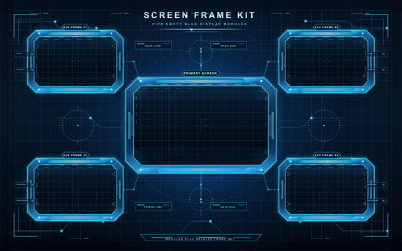 Futuristic blue HUD screen frame kit interface template