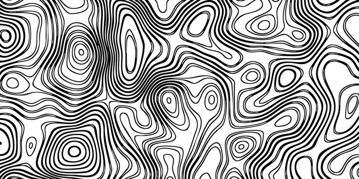 Seamless black and white contour landscape pattern with fluid concentric shapes and modern line texture colorful digital artwork eps10