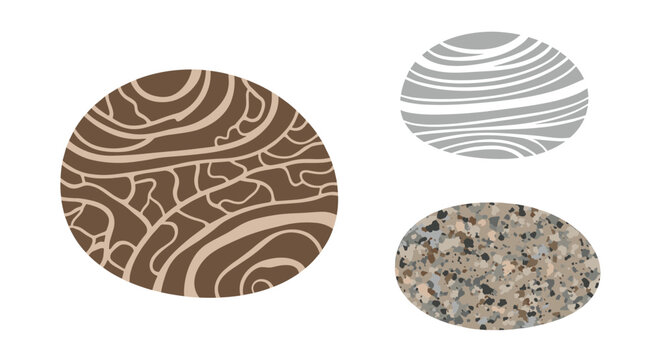 Set of three oval shapes showcasing different stone and mineral textures including layered rock, fine grain, and speckled patterns.