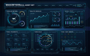 Fototapeta premium Futuristic HUD dashboard interface with charts and control panels